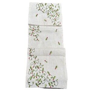 Vogue Collections Holiday Table Runner Christmas Holly Scrolls 67"X14" NWOT